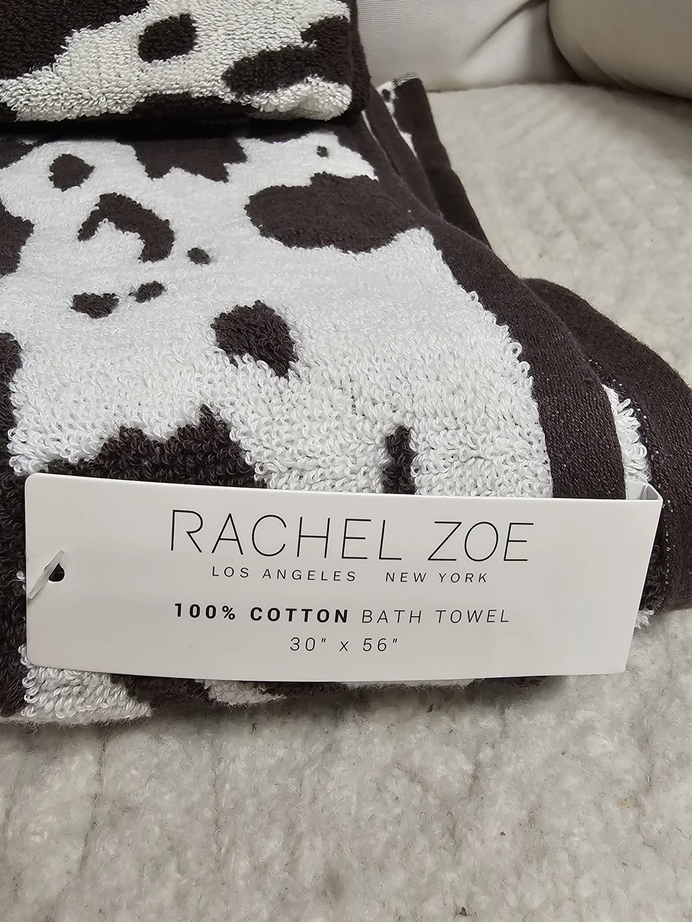 Rachel Zoe Black & White Cow Print Towel Set Of 7 Pc 100% Cotton